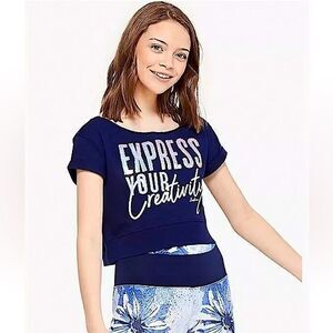 🌴 Justice “Express Your Creativity” Flip Sequin Crop Tee Navy Blue Girls 10